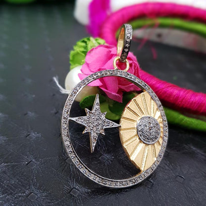 Eternal Starlight Pendant, Round Designer Handmade 925 Sterling Silver Beautiful Starburst Pendent, Silver Jewelry