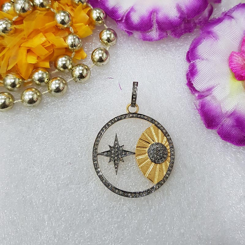 Eternal Starlight Pendant, Round Designer Handmade 925 Sterling Silver Beautiful Starburst Pendent, Silver Jewelry