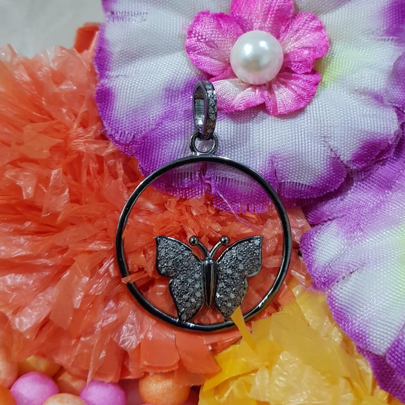 New Stylish Designer Handmade Beautiful Butterfly Pendant With Pave Diamond, Silver Jewelry