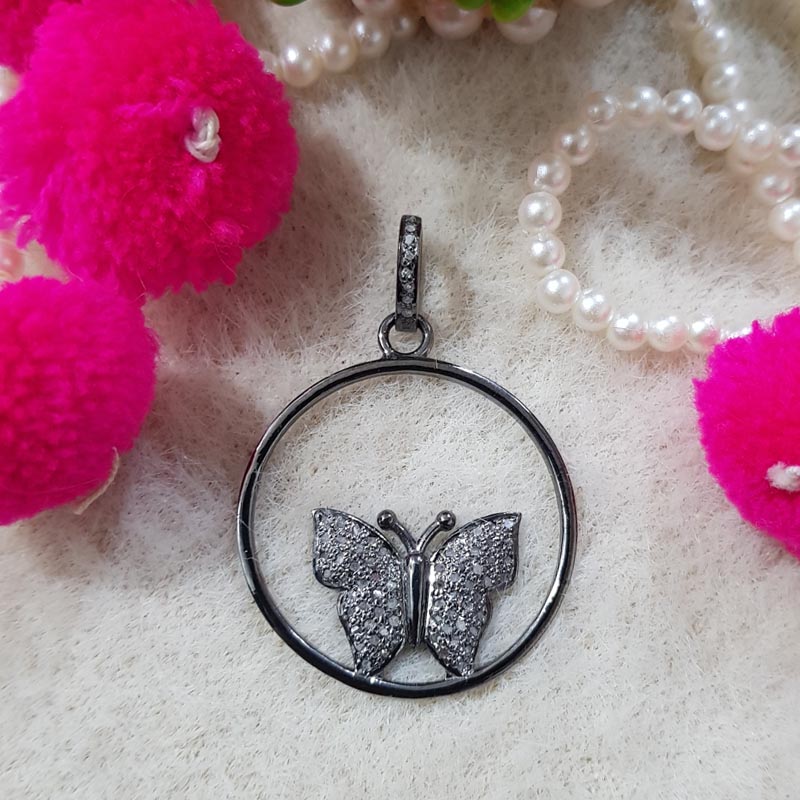 New Stylish Designer Handmade Beautiful Butterfly Pendant With Pave Diamond, Silver Jewelry