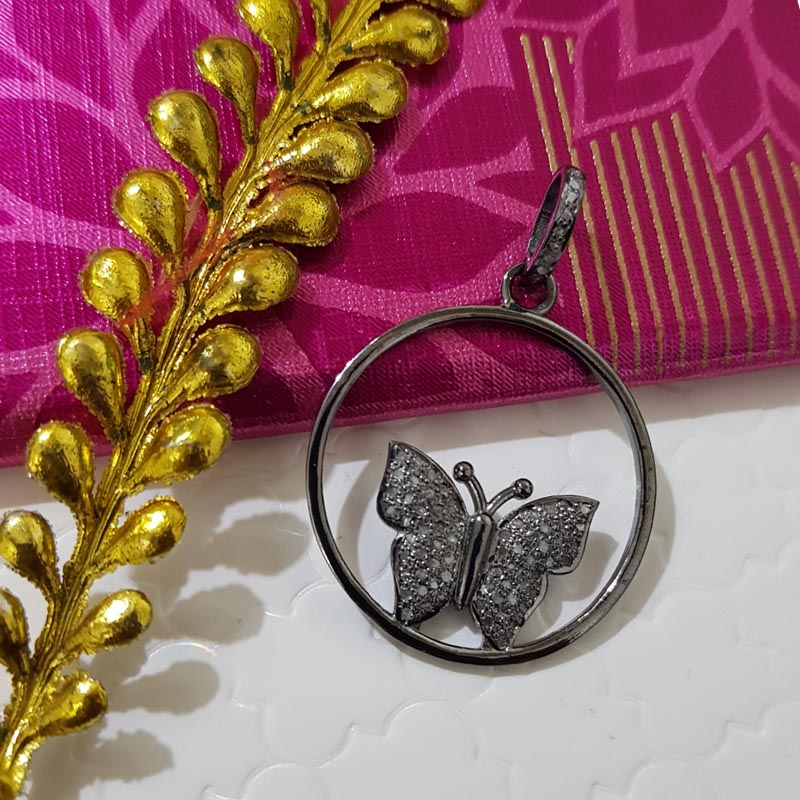 New Stylish Designer Handmade Beautiful Butterfly Pendant With Pave Diamond, Silver Jewelry