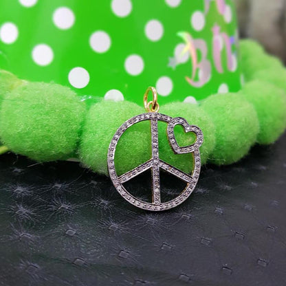 Love Peace and Harmony: The Perfect Heart Pendant, Beautiful Designer Pave Diamond Handmade 925 Sterling Silver Peace Pendent Joined Heart, Silver Jewelry