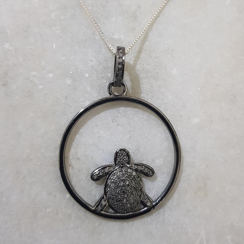 Good Looking Handmade Designer Tortoise Pendent With Pave Diamond, Silver Jewelry, Gift For Her, Him