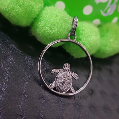 Good Looking Handmade Designer Tortoise Pendent With Pave Diamond, Silver Jewelry, Gift For Her, Him