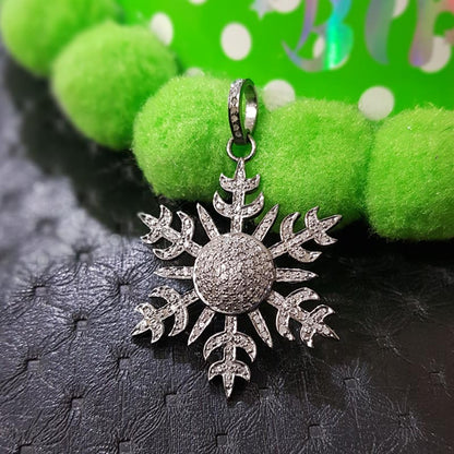 Frozen Grace, Good Looking Handmade Designer Beautiful Flower Pendent With Pave Diamond, Silver Jewelry