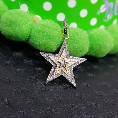 Wishing Star Pendant, Good Looking Handmade Designer Star Pendant With Pave Diamond, Silver Jewelry, Gift For Her