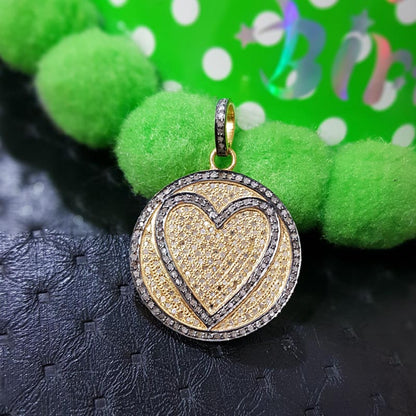 Heart of Affection, Attractive Pave Diamond Handmade Round Shape With Heart Pendent, Silver Jewelry