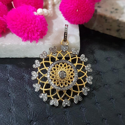 Royal Glow Pendant, New Style 925 Sterling Silver Pave Diamond Handmade Designer Flower Pendent with Heart