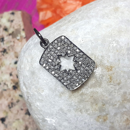 Pave Diamond Designer 925 Sterling Silver Handmade Star Tag Pendant, Silver Jewelry, Gift For Loved One