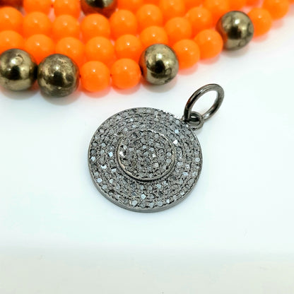 Unique Fancy Designer Round Shape Pendant With Pave Diamond, Silver Jewelry