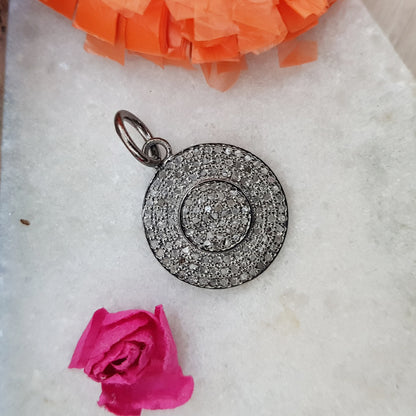 Unique Fancy Designer Round Shape Pendant With Pave Diamond, Silver Jewelry