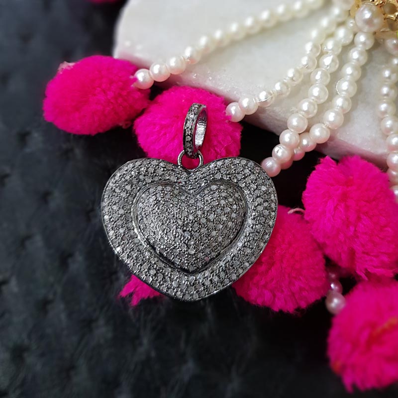 Unbroken Heart Pendant, New Handmade Designer 925 Sterling Silver Heart Pendent With Pave Diamond