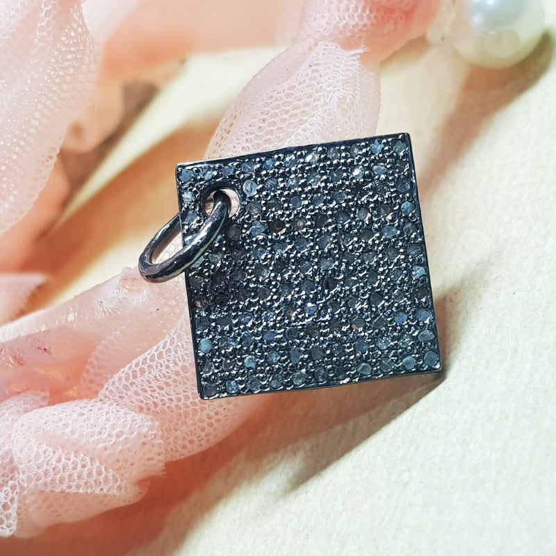 Modern Square Elegance, Fancy Designer Pave Diamond 925 Sterling Silver Pendant