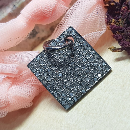 Modern Square Elegance, Fancy Designer Pave Diamond 925 Sterling Silver Pendant