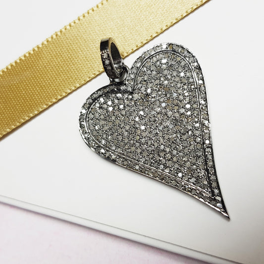 Unique Design Handmade 925 Sterling Silver Beautiful Heart Pendant With Pave Diamond, Silver Jewelry