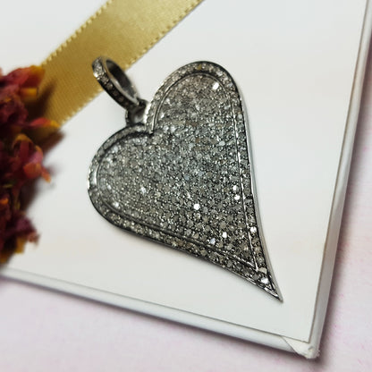 Unique Design Handmade 925 Sterling Silver Beautiful Heart Pendant With Pave Diamond, Silver Jewelry