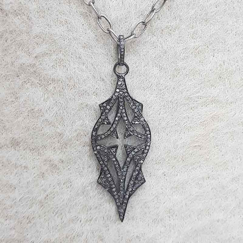 Arrowhead Black Fancy Designer Pave Diamond Pendant, 925 Sterling Silver Jewelry