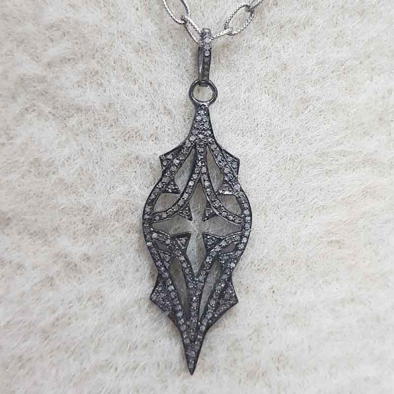 Arrowhead Black Fancy Designer Pave Diamond Pendant, 925 Sterling Silver Jewelry