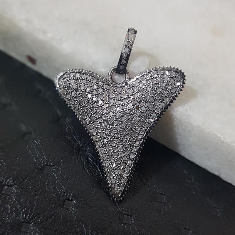 Pure Love Full Heart Pendant, Fully Pave Diamond 925 Sterling Silver Heart Pendant, Silver Jewelry, Gift For Lovers