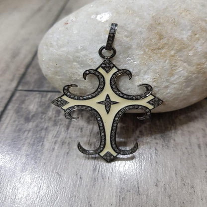 Sterling Silver Turquoise Enamel Cross Designer pendant, Christen Symbol Cross Pendant, Christmas Gift