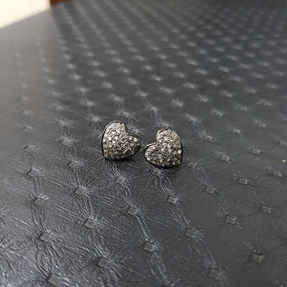 Minimalist Charm Studs, Pave Diamond Heart Shape Stud, Heart Style Stud Earrings, Silver Jewelry, Gift For Mom