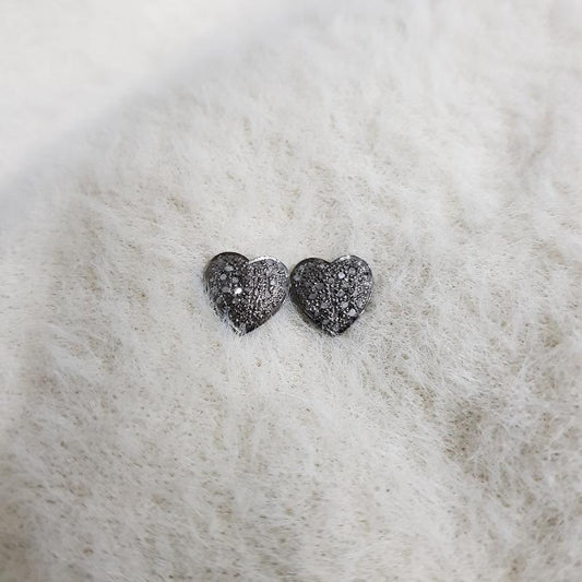 Minimalist Charm Studs, Pave Diamond Heart Shape Stud, Heart Style Stud Earrings, Silver Jewelry, Gift For Mom