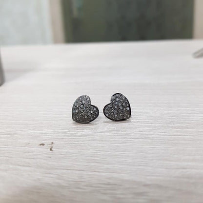 Minimalist Charm Studs, Pave Diamond Heart Shape Stud, Heart Style Stud Earrings, Silver Jewelry, Gift For Mom