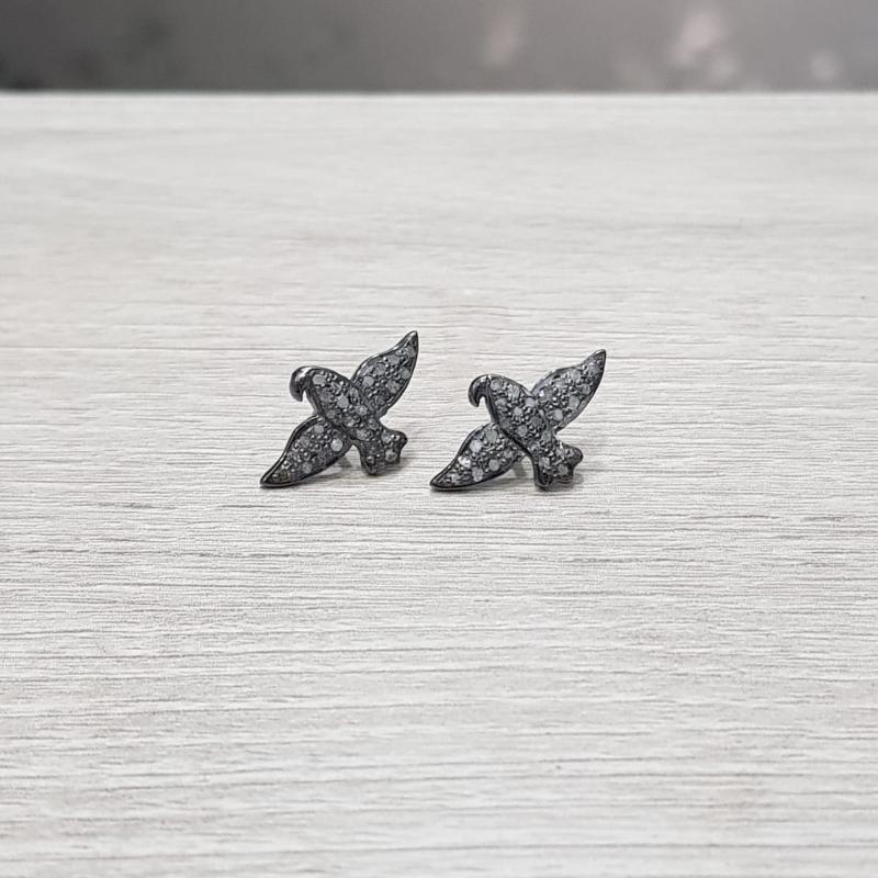 Dainty Bird Studs, Beautiful Bird Style Pave Diamond 925 Sterling Silver Handmade Designer Earrings