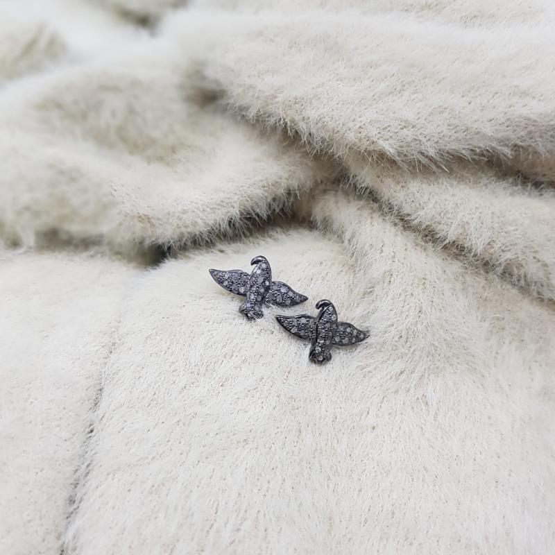 Dainty Bird Studs, Beautiful Bird Style Pave Diamond 925 Sterling Silver Handmade Designer Earrings