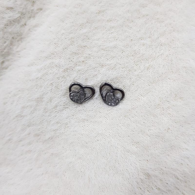 Heart Stud/Earring With Little Pave Diamond Heart, Mini Heart Stud, Silver Jewelry