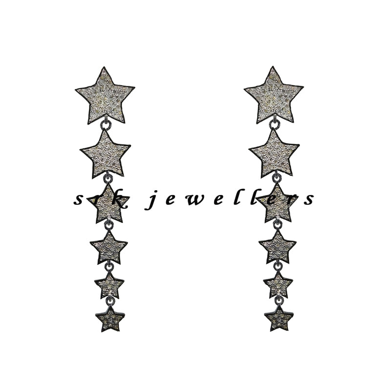 Beautiful Star Hanging Pave Diamond Earrings, Star Designer Earring, Handmade Jewelry