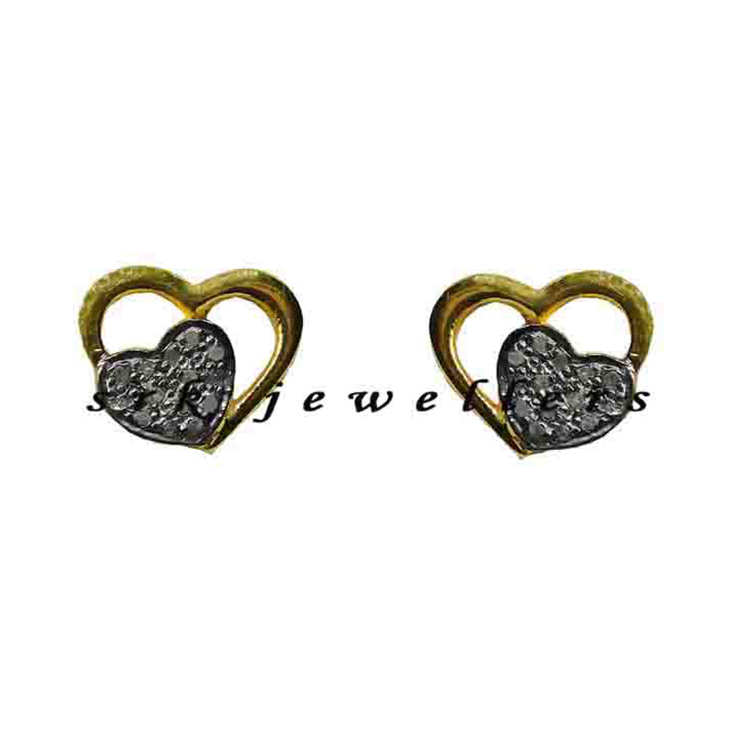 Heart Stud/Earring With Little Pave Diamond Heart, Mini Heart Stud, Silver Jewelry