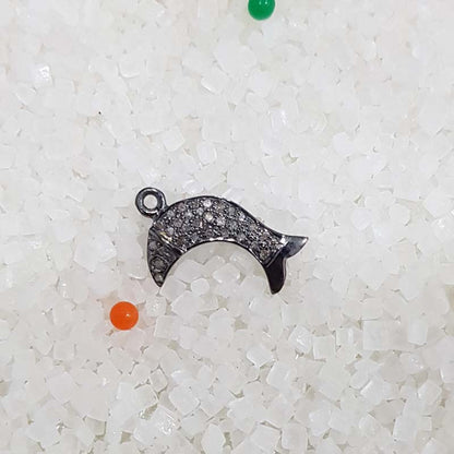 Pave Diamond Fish Charm, Black Fish cute Charm, Silver Jewelry