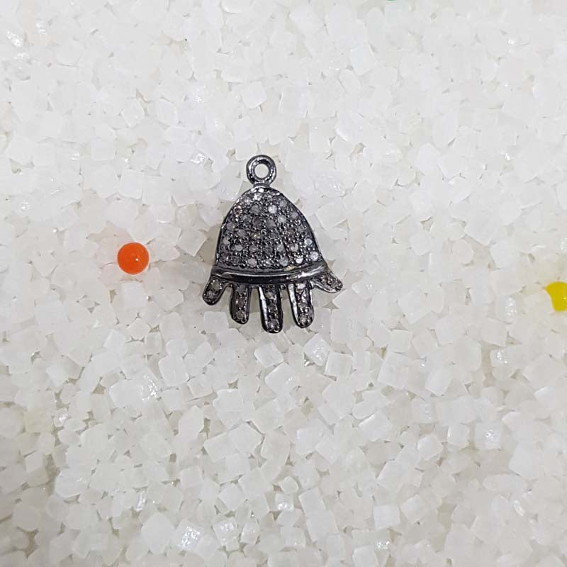 Hamsa Hand Charm With Pave Diamond Layers, Silver Jewelry