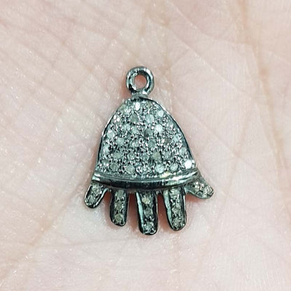 Hamsa Hand Charm With Pave Diamond Layers, Silver Jewelry