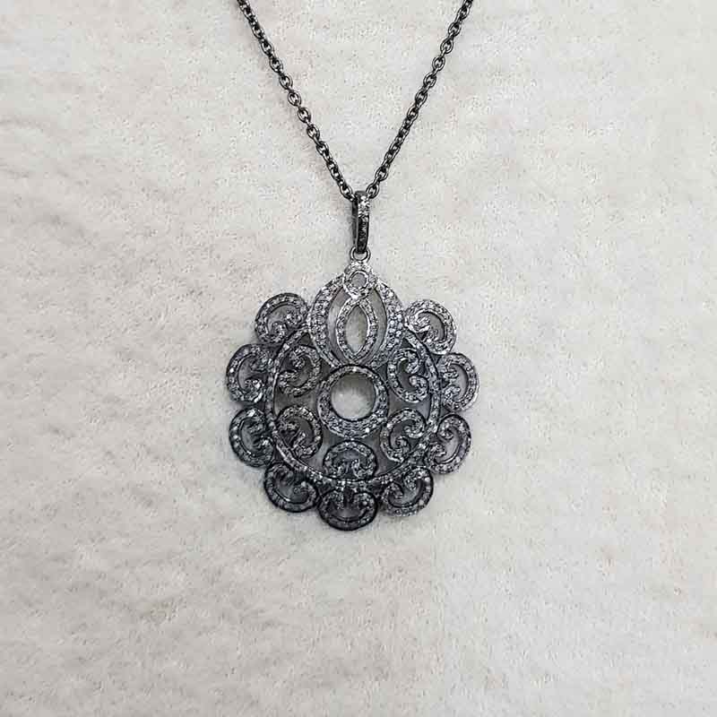 Glorious Flower Style Pave Diamond Pendant, Attractive Flower Pendant, Silver Jewelry