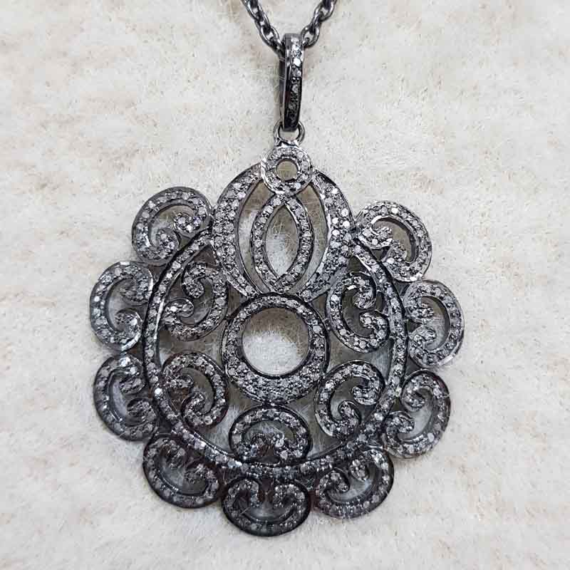 Glorious Flower Style Pave Diamond Pendant, Attractive Flower Pendant, Silver Jewelry