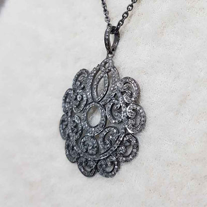 Glorious Flower Style Pave Diamond Pendant, Attractive Flower Pendant, Silver Jewelry