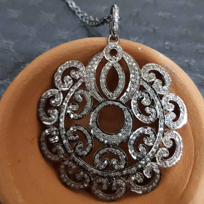 Glorious Flower Style Pave Diamond Pendant, Attractive Flower Pendant, Silver Jewelry