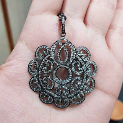 Glorious Flower Style Pave Diamond Pendant, Attractive Flower Pendant, Silver Jewelry