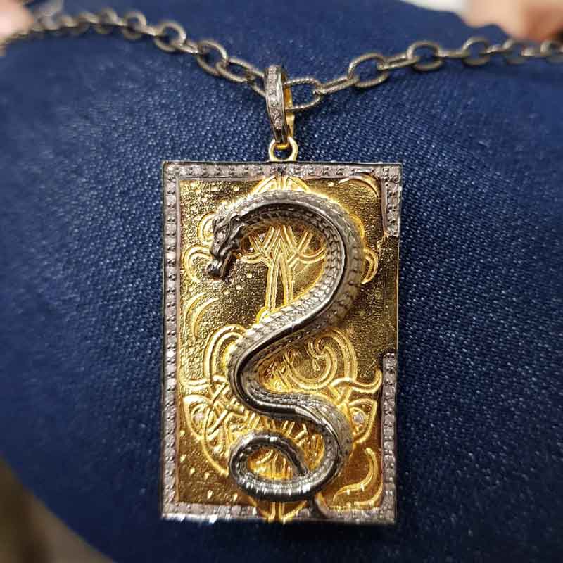 Designer Yellow Snake Tag Pendant, Fancy Snake Tag Necklace, Gift For Someone