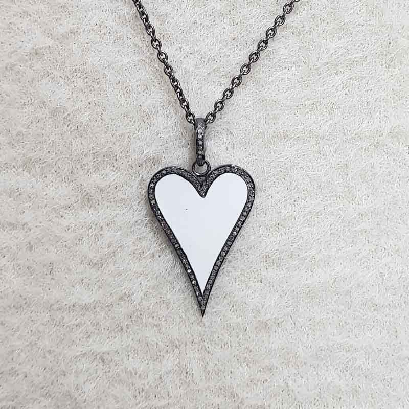 Stunning Small Heart Enamel Pendant With Pave Diamond, valentine's Day Gift, Gift For Lovers