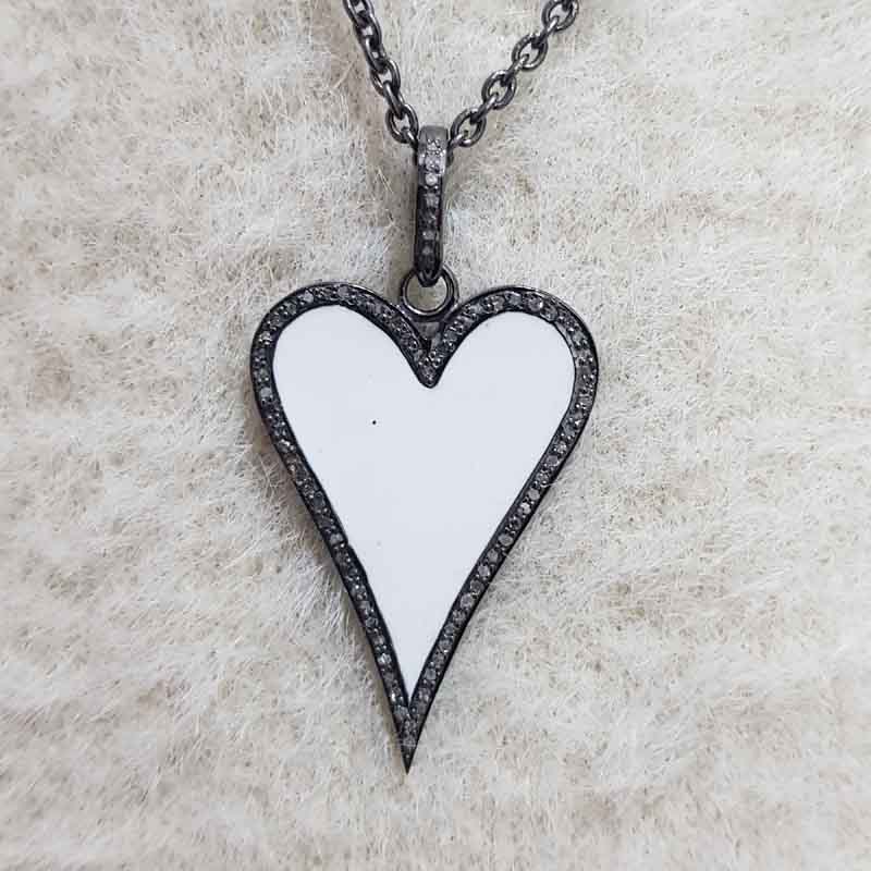 Stunning Small Heart Enamel Pendant With Pave Diamond, valentine's Day Gift, Gift For Lovers