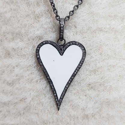 Stunning Small Heart Enamel Pendant With Pave Diamond, valentine's Day Gift, Gift For Lovers