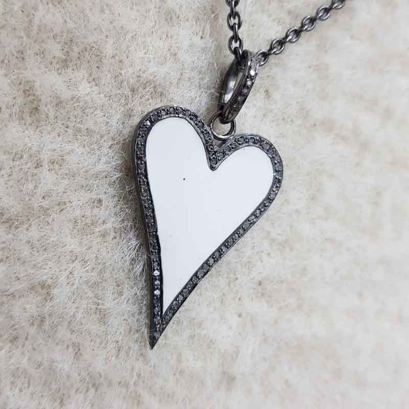 Stunning Small Heart Enamel Pendant With Pave Diamond, valentine's Day Gift, Gift For Lovers