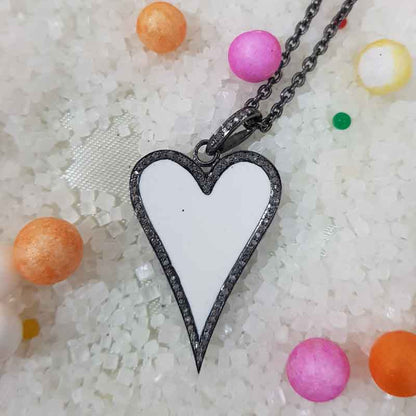 Stunning Small Heart Enamel Pendant With Pave Diamond, valentine's Day Gift, Gift For Lovers