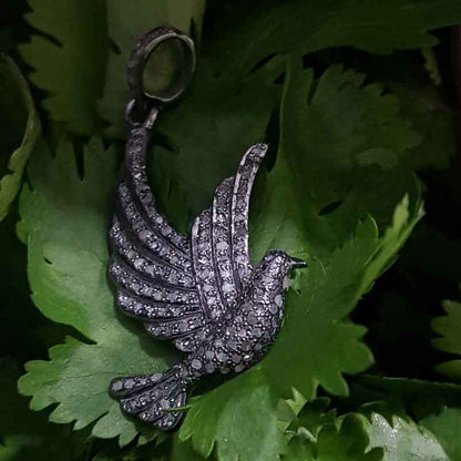 Black Beautiful Little Bird Pave Diamond 925 Sterling Silver Pendant, Bird Necklace, Gift For Her, Him