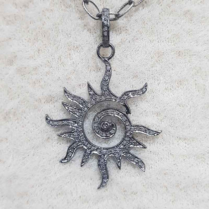 Black Sunburst Pendant With Pave layers, Sunburst Necklace, Gift For Someone