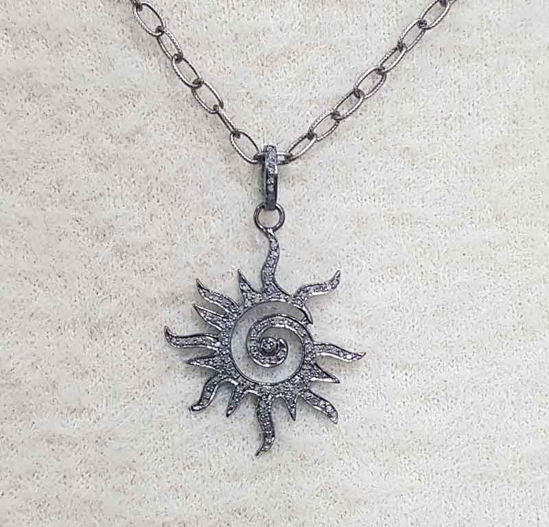 Black Sunburst Pendant With Pave layers, Sunburst Necklace, Gift For Someone