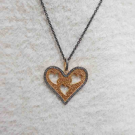 Designer Hearts In Heart Pave Diamond Pendant, Heart Style necklace, Silver Jewelry